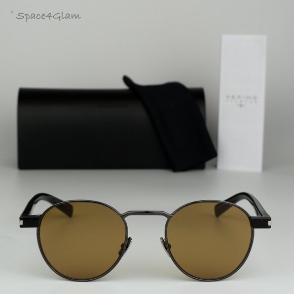 BRAND NEW Saint Laurent SL707 003 Grey Havana Nicotine Oval Unisex Sunglasses - Picture 3 of 9